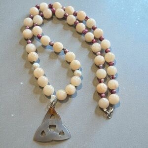 Vintage Angel Skin Coral w/ Cultured Pearls and Celtic Jasper Pendant